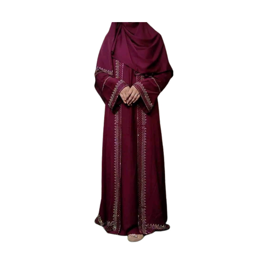 Dubai Cherry Embroidery Koti Burka With Hijab For Women - Maroon - BK-K19