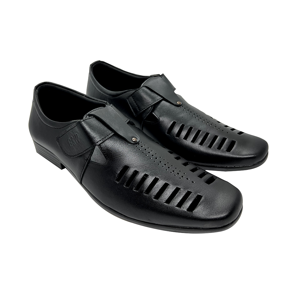 Black and White Leather Cycle Shoe For Men - 31020358 - Black