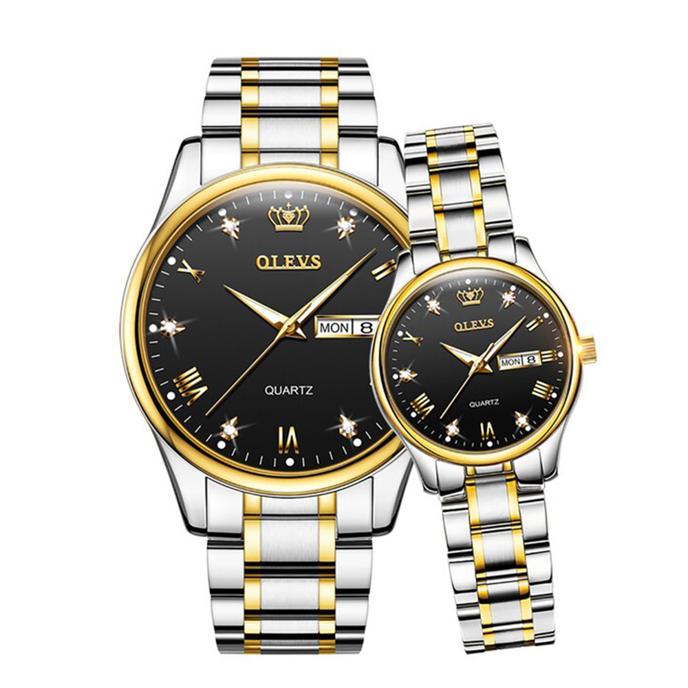 OLEVS 5563 Stainless Steel Analog Wrist Watch For Couple - Golden