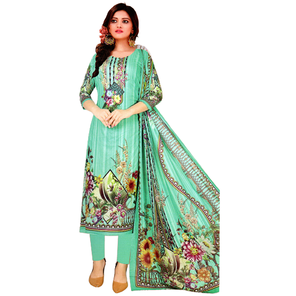 Unstitched Cotton Digital Lawn Salwar Kameez For Women - Multicolor - P12