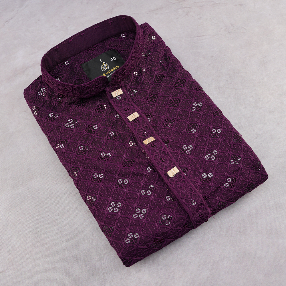 Sequence Embroidered Panjabi for Men - Purple