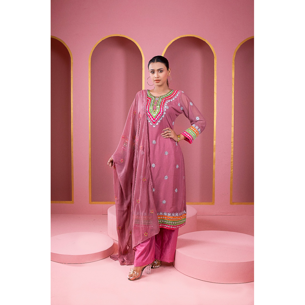 Weightless Georgette Embroidery Readymade Gulbahar Salwar Kameez for Women - Dark Pink - HP-M3P-412