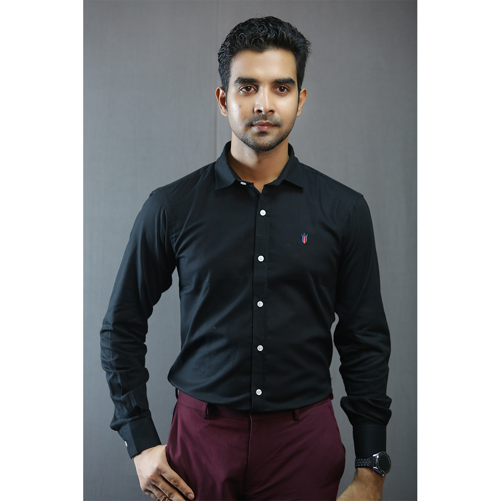 Nagar Exclusive Oxford Cotton Full Sleeve Formal Shirt For Men - Black -  ED30