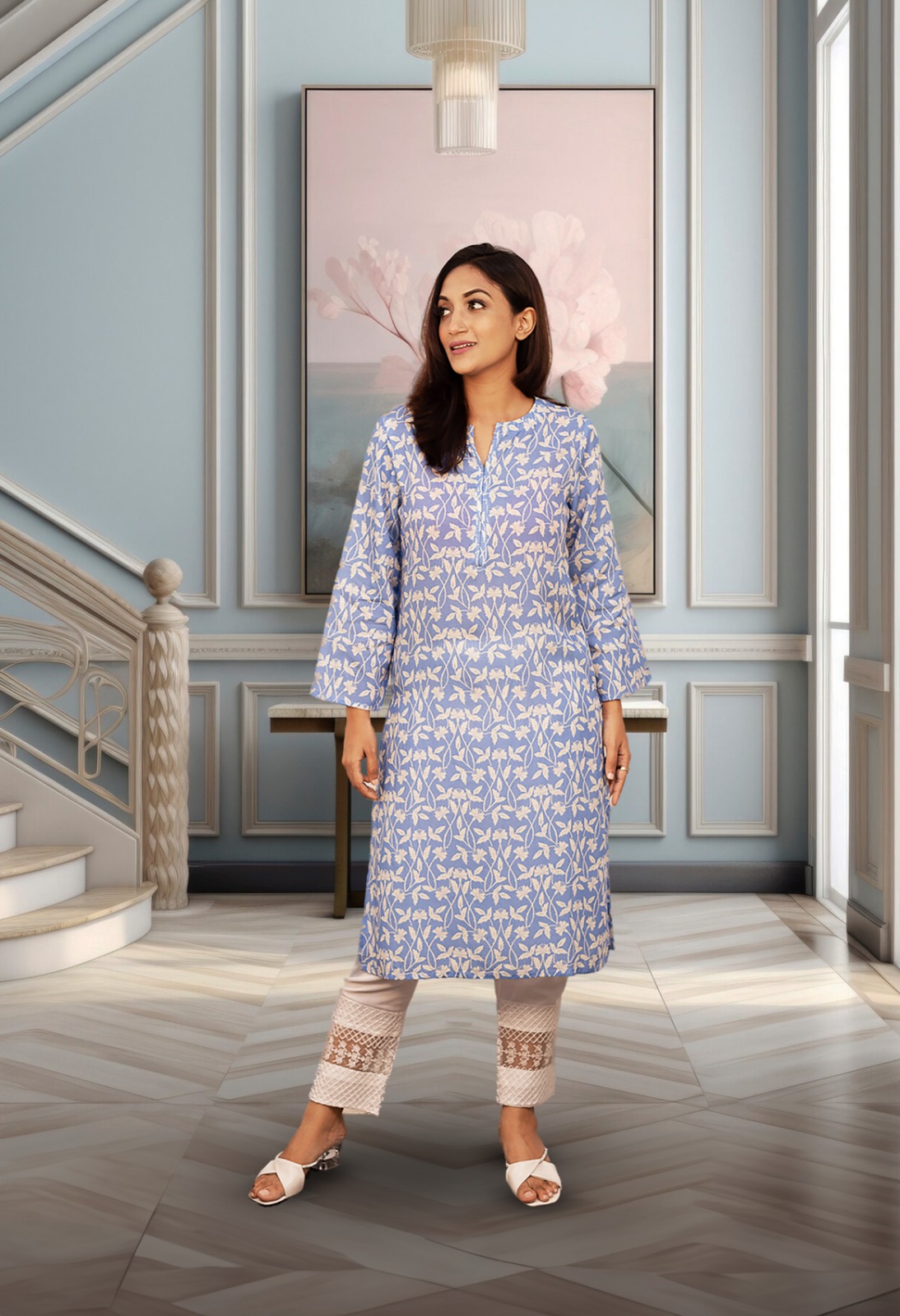 Basra Viscose Kurti For Women - Blue - ELV019