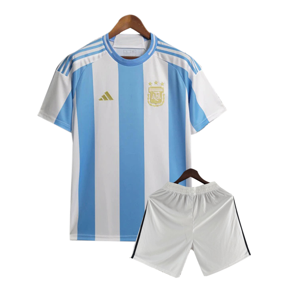 Argentina Copa America Mesh Cotton Short Sleeve Home Jersey with Shorts 2024 - White