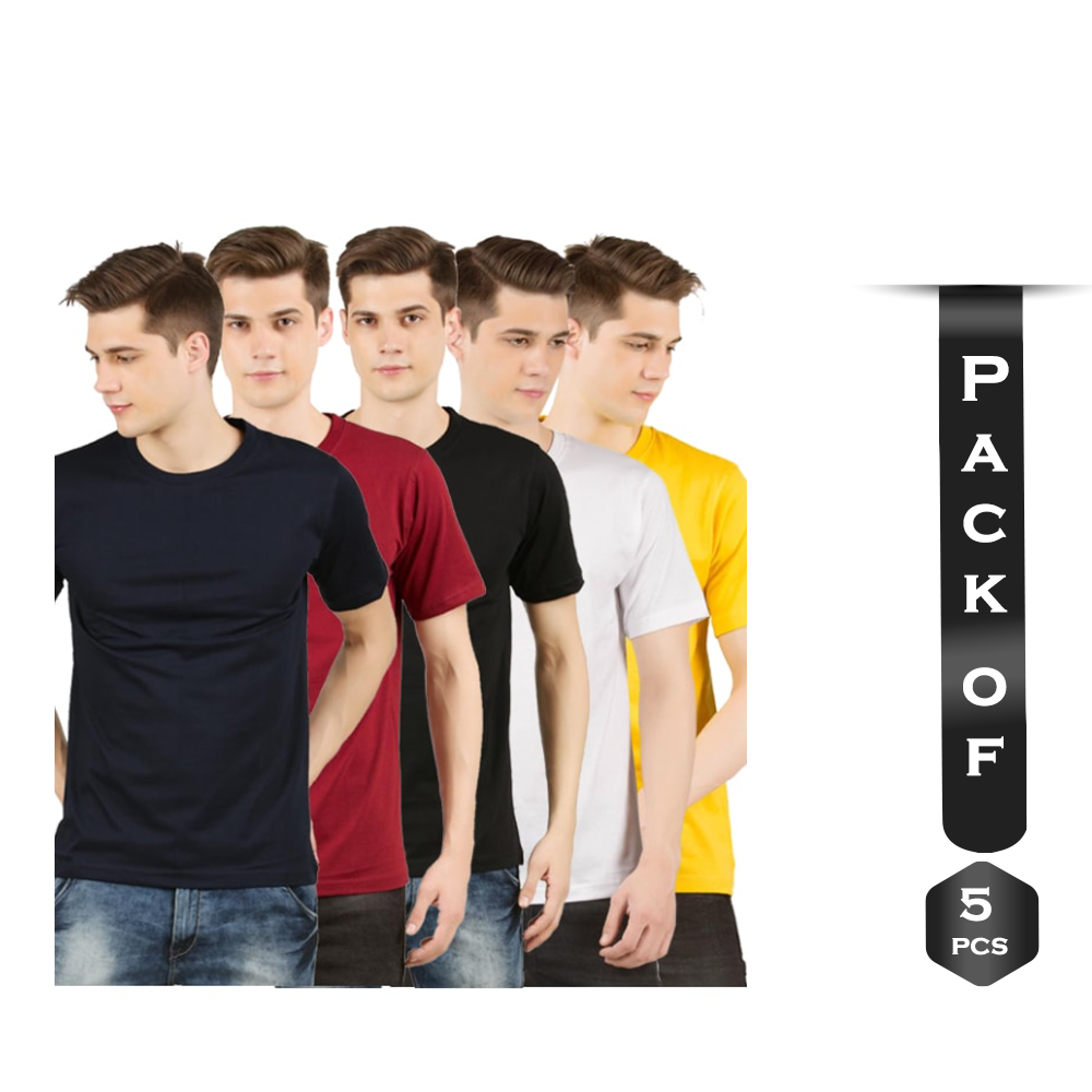 Pack of 5Pcs Cotton Half-Sleeve T-Shirts For Men - TSHIRT5-01