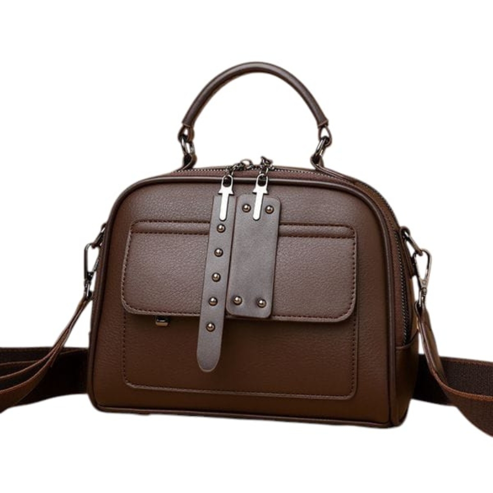 PU Leather Multi Layer Large Capacity Handbag For Women - Coffee
