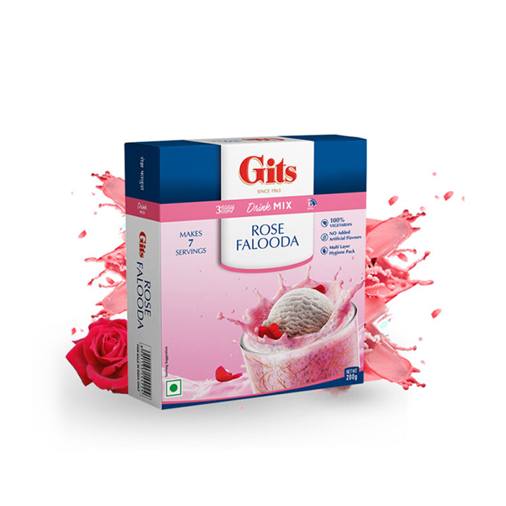 Gits Instant Rose Falooda Drink Mix - 200gm