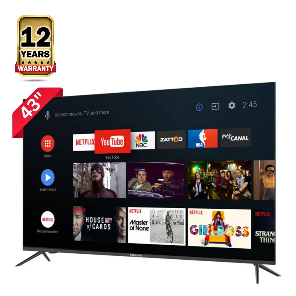 Sony Plus SP43SFL1812 Frameless Android 4k Supported Smart LED TV - RAM 2 GB - ROM 16 GB - 43 Inch - Black
