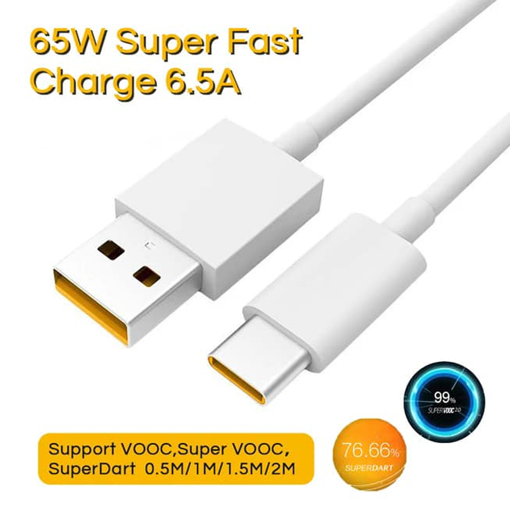 Oppo 65W Supervooc Type C Fast Charging Cable - White