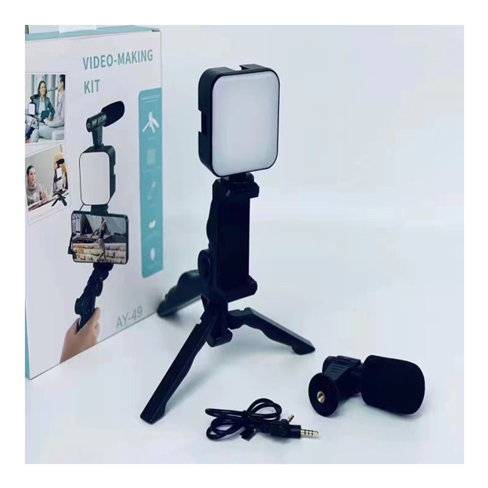 AY-49 Remote Control Microphone and LED Fill Light with Mini Tripod - Black