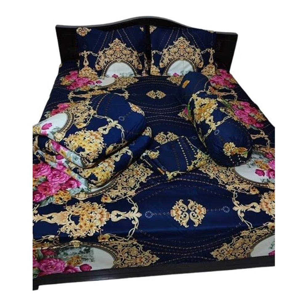 Twill Cotton King Size Five In One Comforter Set - Multicolor - CMT-58