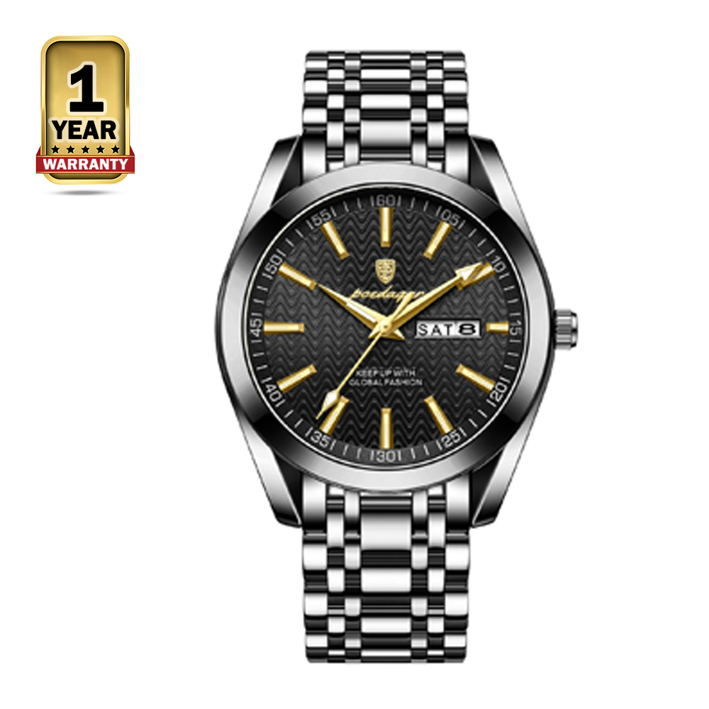 POEDAGAR 962 Stainless Steel Quartz Casual Business Wristwatch for Men  - Black