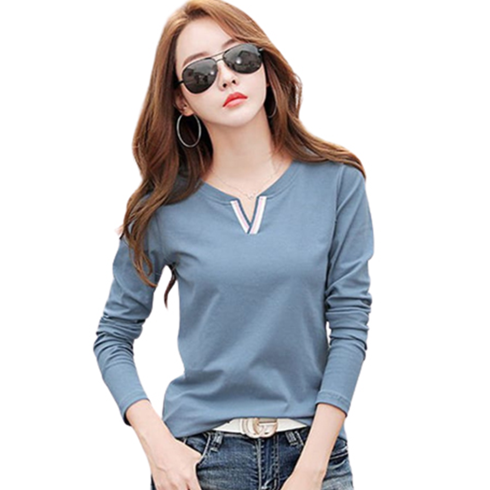 Cotton Full Sleeve T-shirt For Women - Blue - HL-75