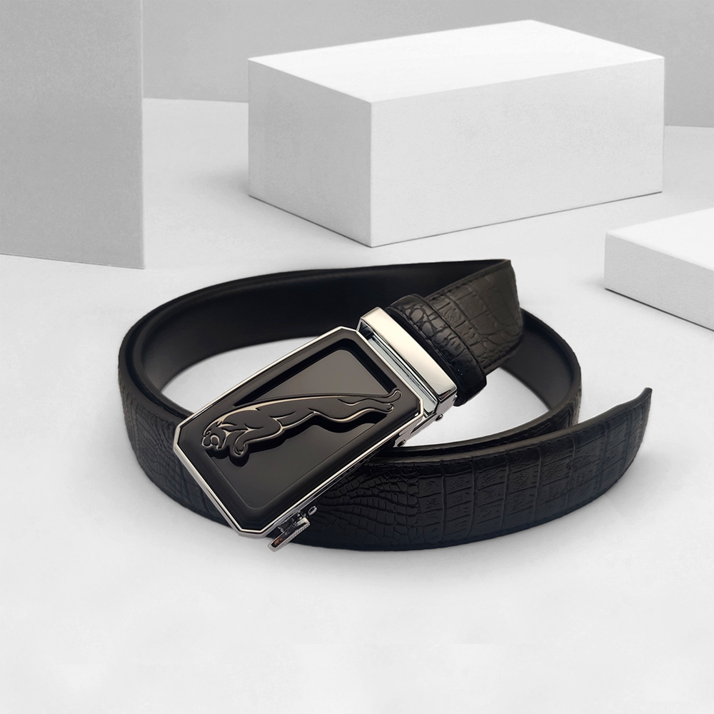 Leather And Metal Belt for Men - Black