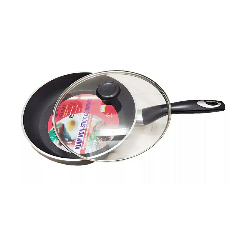 Kiam Non -Stick Fry pan With Glass Lid - 22cm - Black