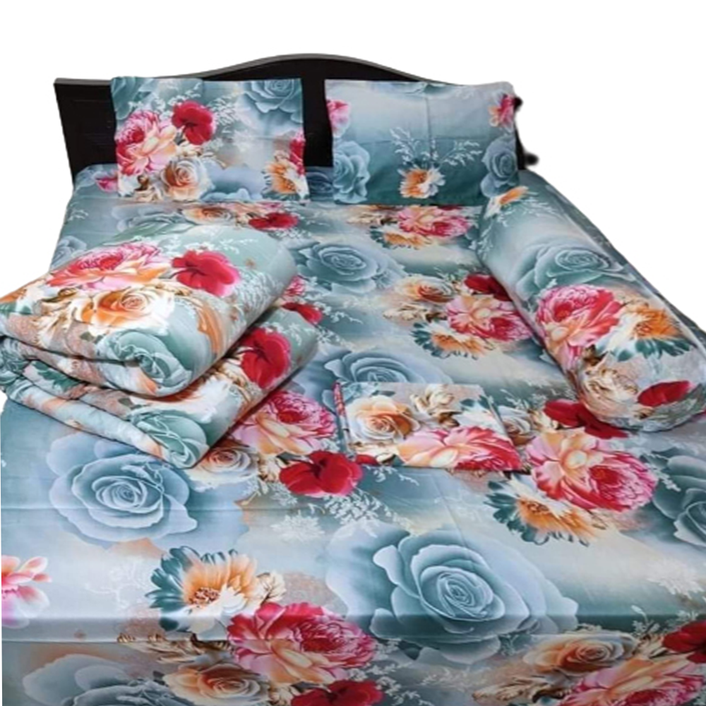 Twill Cotton King Size Five In One Comforter Set - Multicolor - CFS-87