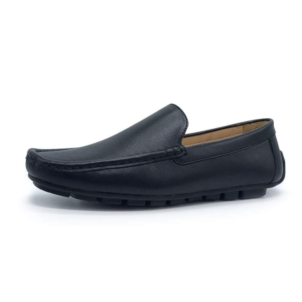 Leather Handmade Slip-on Moccasin Plain Loafers for Men - Black 
