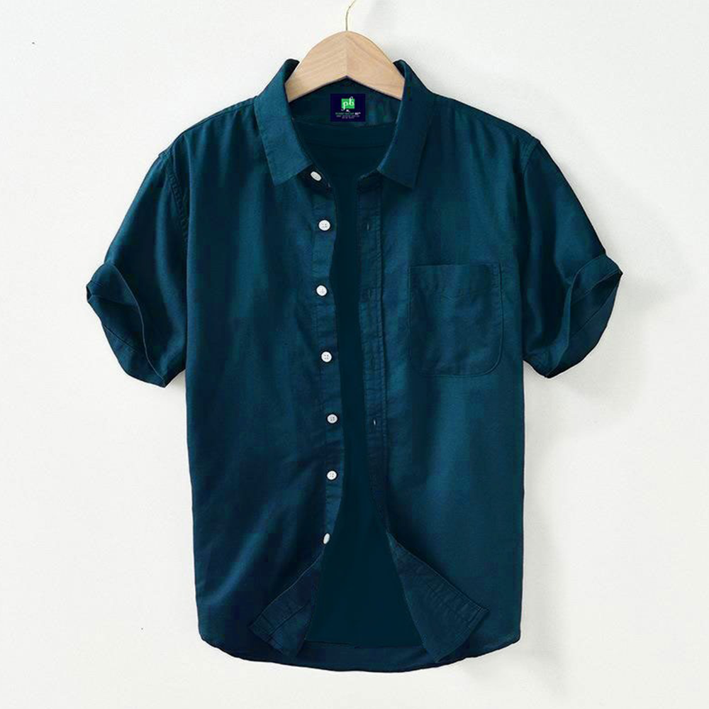 Cotton Half Sleeve Shirt For Men - Blue - MS-60