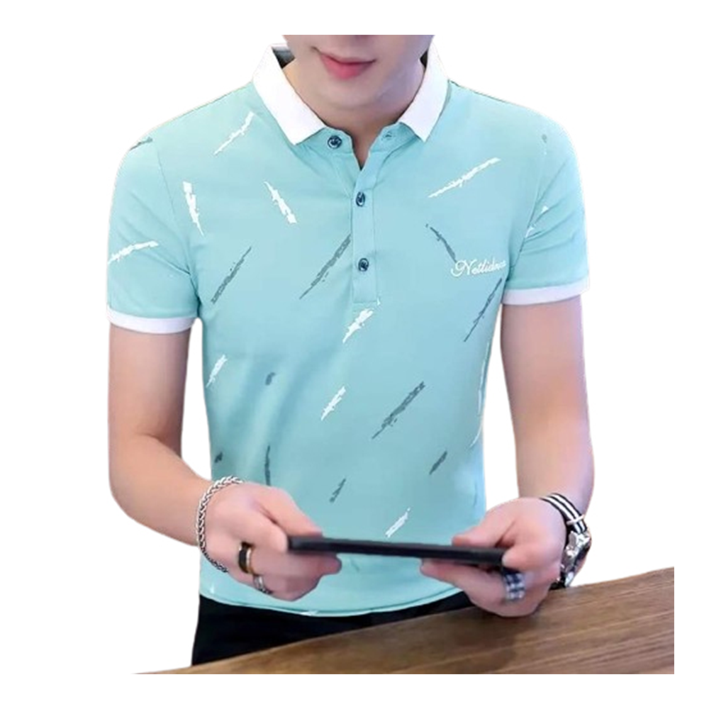 Cotton Half Sleeve Polo T-Shirt for Men - Cyan - PT-M5