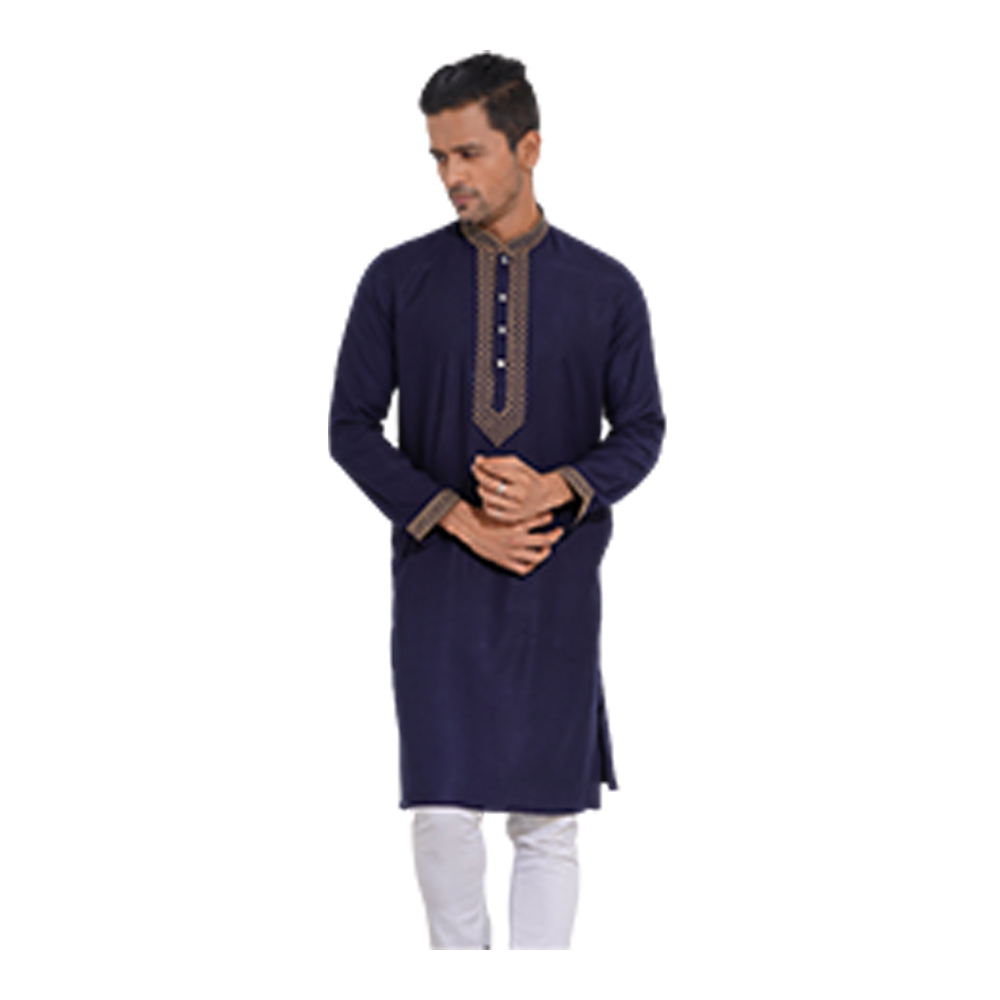 Aman Cotton Embroidery Panjabi For Men - Blue - AP-19