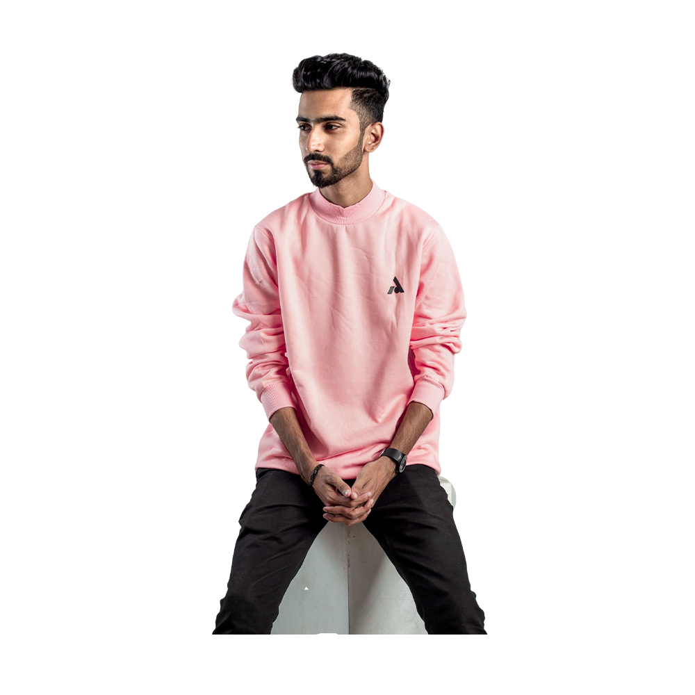 Fleece Fabric Premium High Neck Sweater For Men - Pile Pink