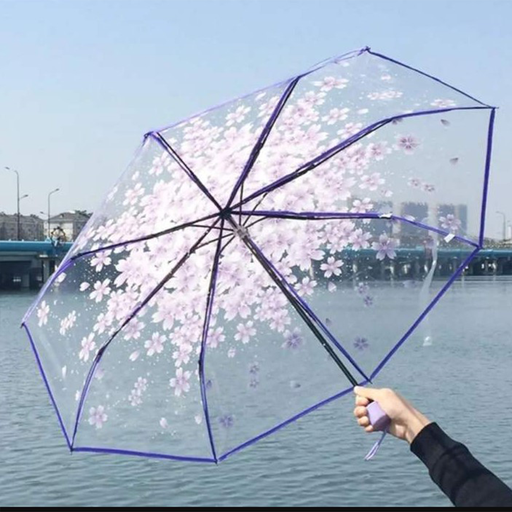 Transparent Flower Design Folding Women Fashion Umbrella