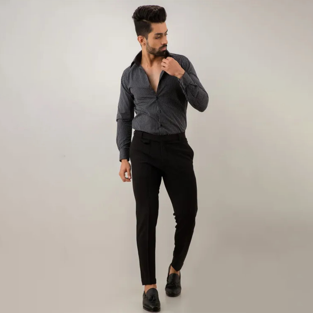 Cotton Semi Stretched Chinos Gabardine Pant For Men - Black - PGS033