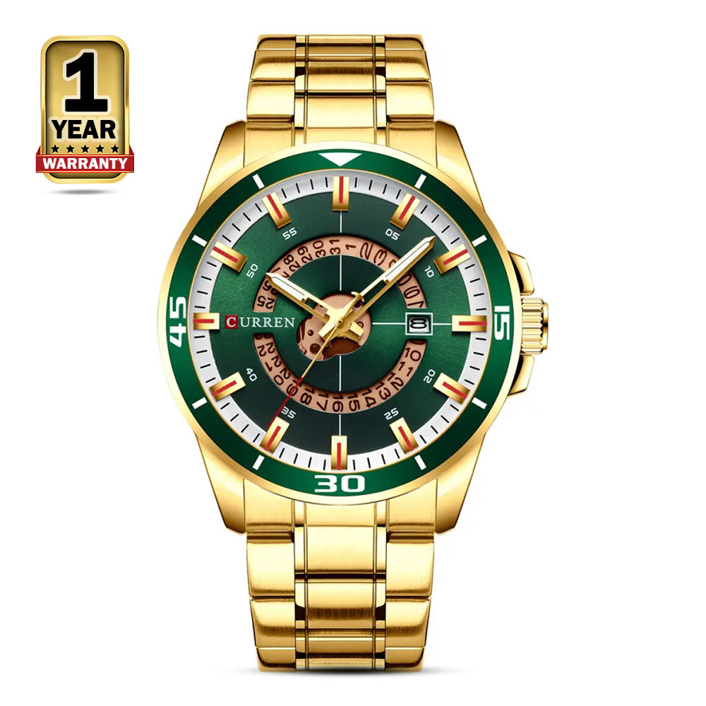 Curren 8359 Stainless Steel Analog Watch For Men - Golden And Green