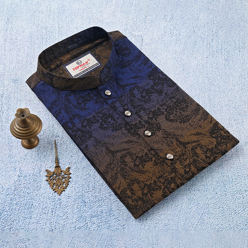 Cotton Casual Panjabi for Men - Blue Print - TMP-1033