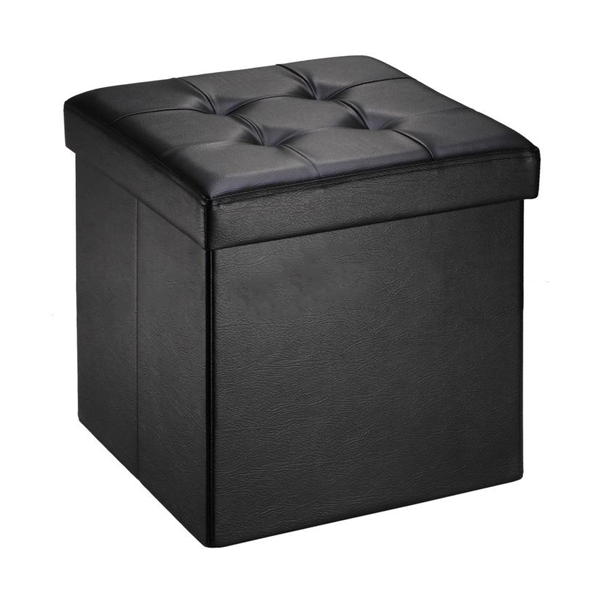 PU Leather Square Shape Rest Stool - Black