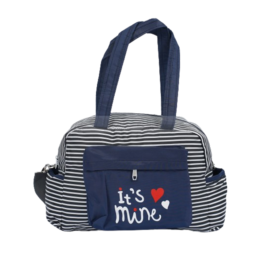 Nylon and Polyester Hand Bag For Women - White and Navy Blue