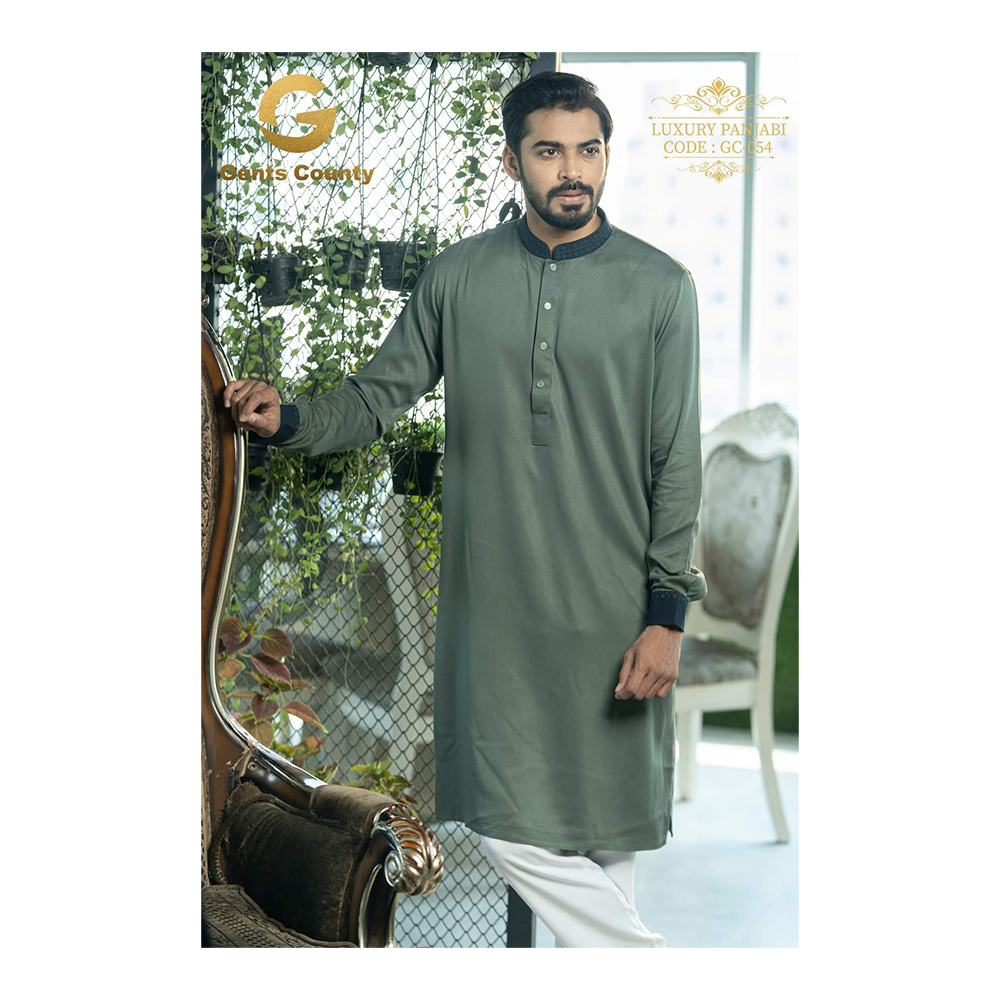 Cotton Panjabi For Men - Olive Green - GC-054