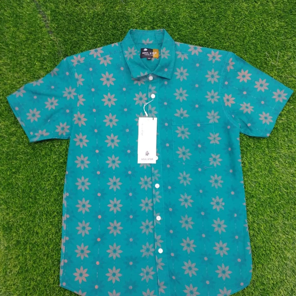 Cotton Half Sleeve Shirt For Men - Sky Blue