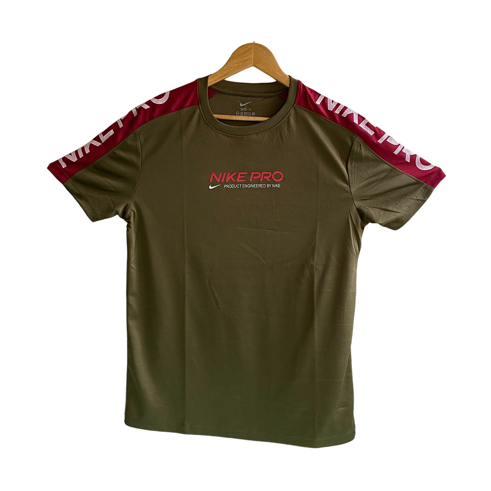 Mesh Half Sleeve T-Shirt For Me - Olive-Maroon - NNIKM0TS023