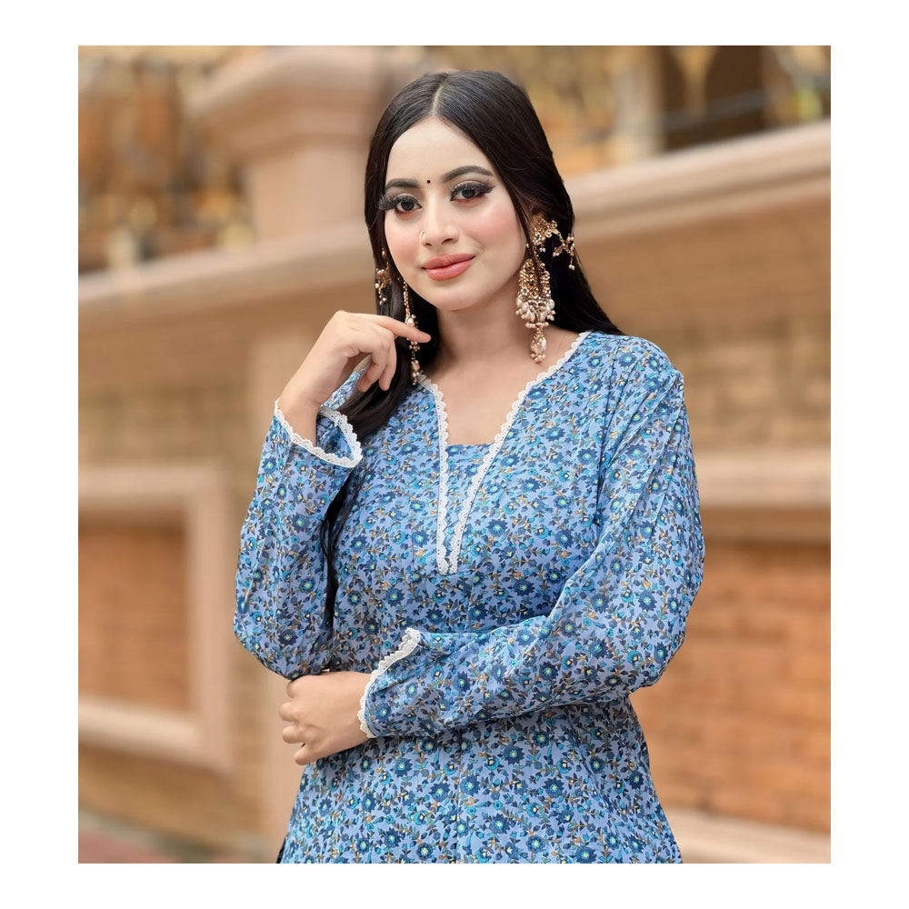 Buy Showstopper Cotton Kurti for Women - 0224 000313 - Pastel Blue and Get Freyias Damage Repair Shampoo with Coconut Milk - 220ml Free