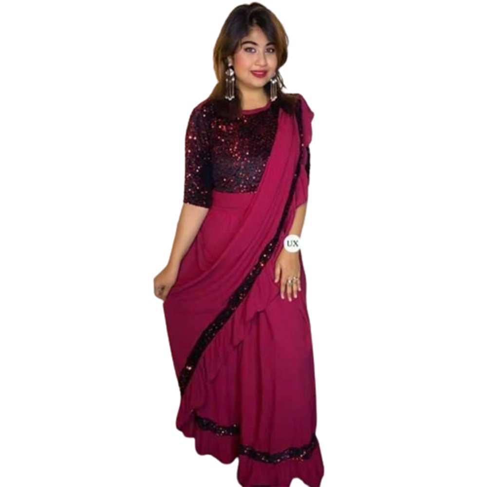 Georgette Skirt Saree For Women - Magenta - SK-01