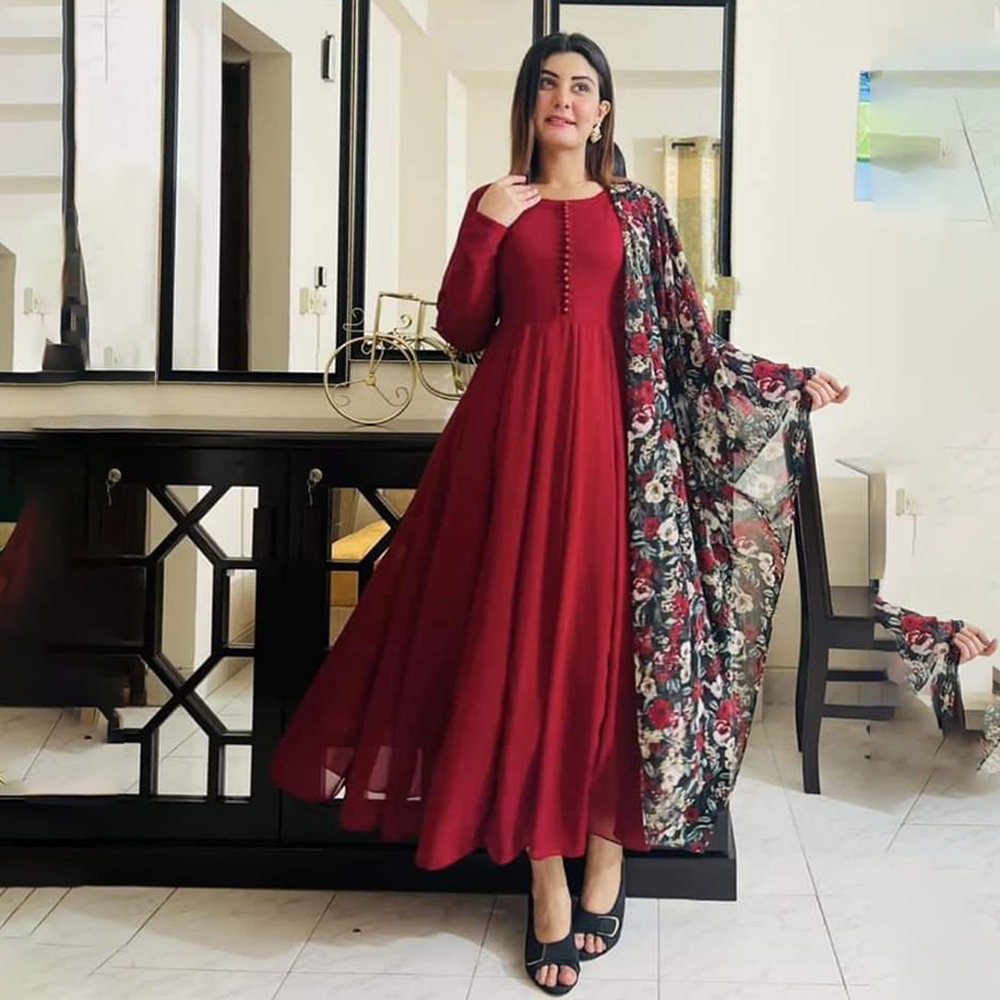 Maroon on sale long frock