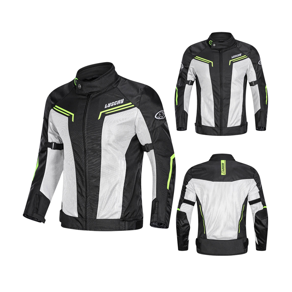 LYSCHY Breathable Mesh Motorcycle Racing Jacket - Black and Silver - XL