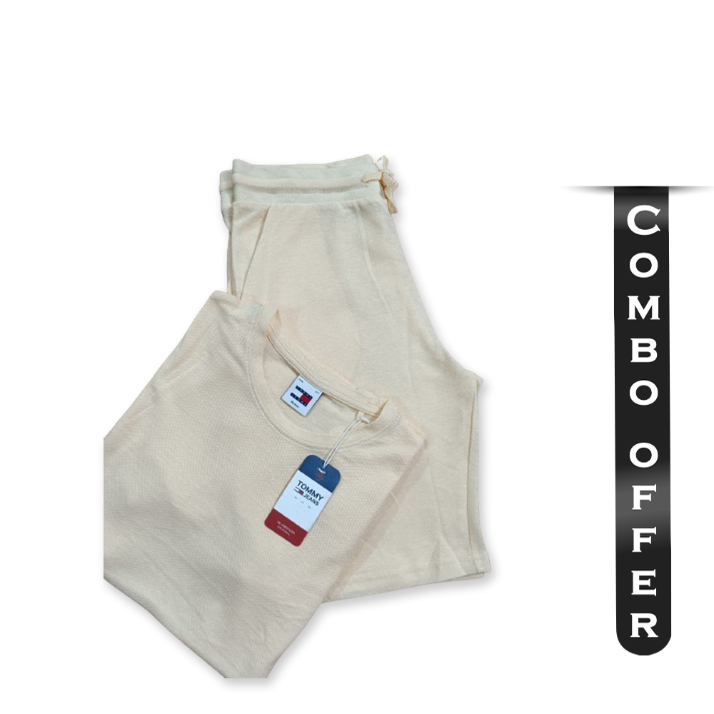 Combo Of 2Pcs Tommy Hilfiger PK Cotton T Shirt With Short Pant For Men Off White