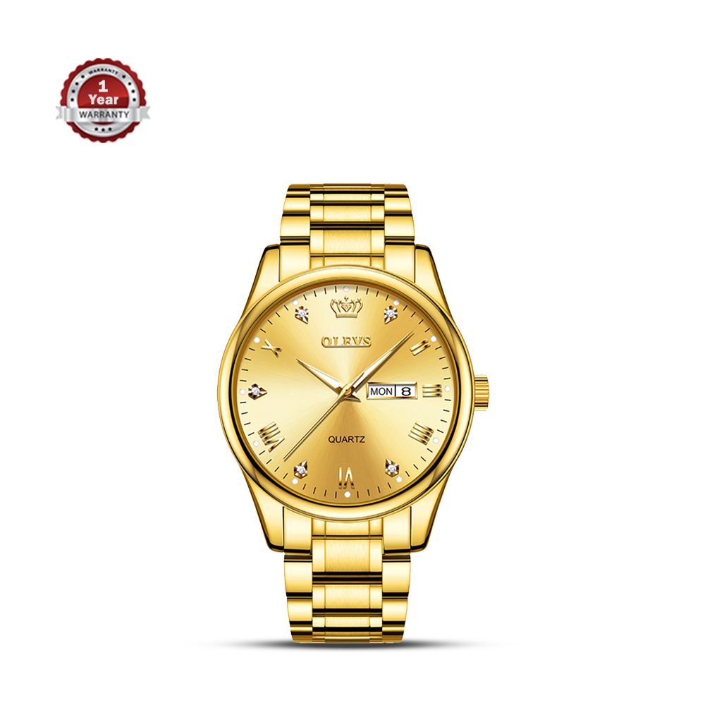 Olevs 5563 Stainless Steel Analog Wrist Watch For Men - Golden