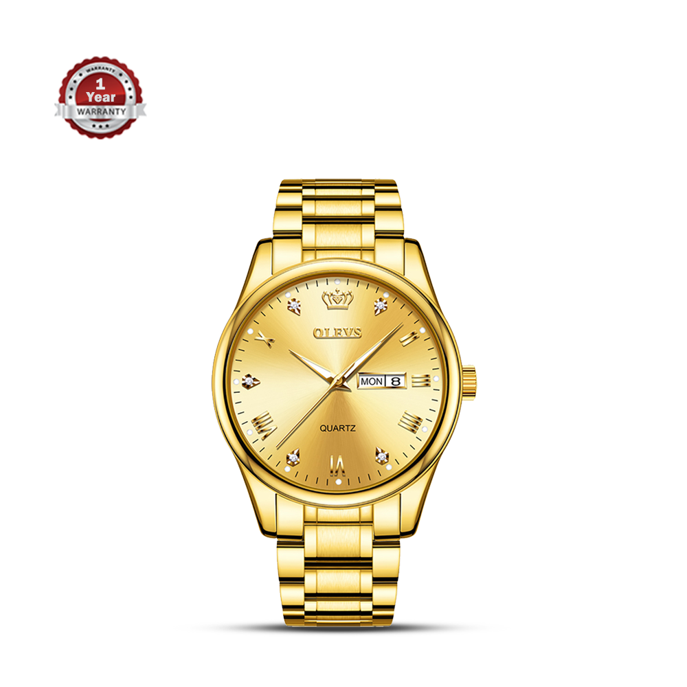 Olevs 5563 Stainless Steel Analog Wrist Watch For Men Golden