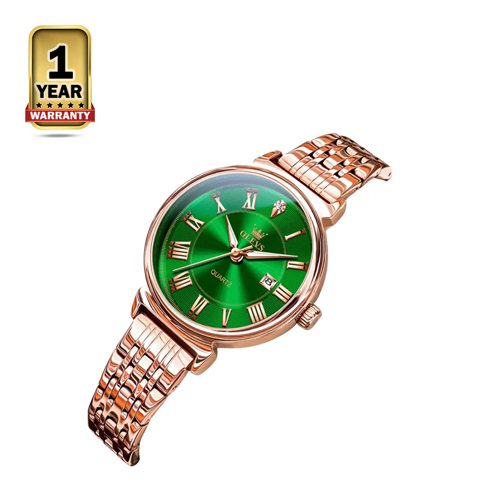 Olevs 9997 Stainless Steel Strap Waterproof Luminous Watch for Women - Rose Gold and Green