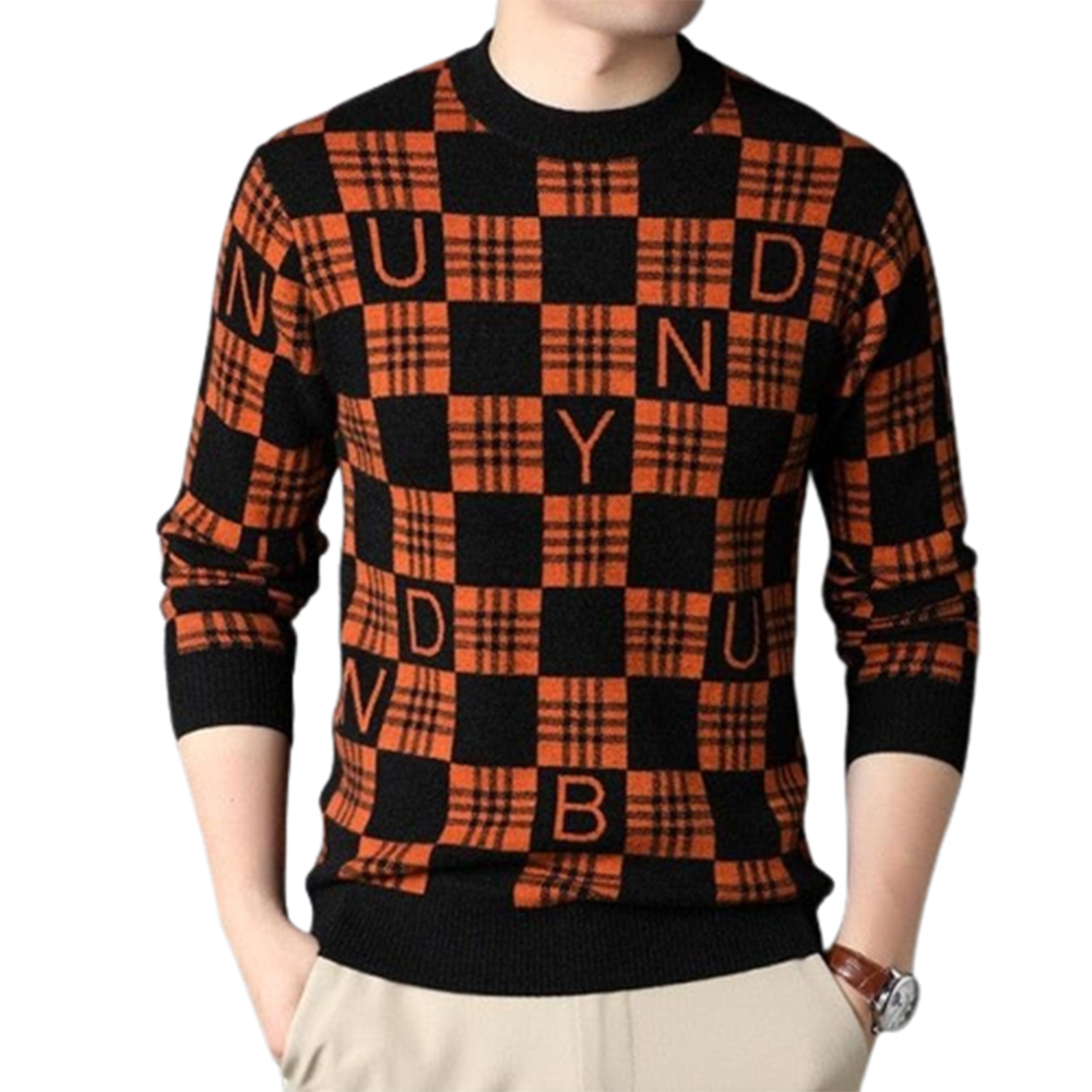 Viscose Cotton Winter Sweater for Men - Black and Orange - S-12