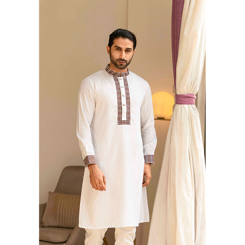 Rig Master Embroidery Cotton Panjabi for Men White 1467