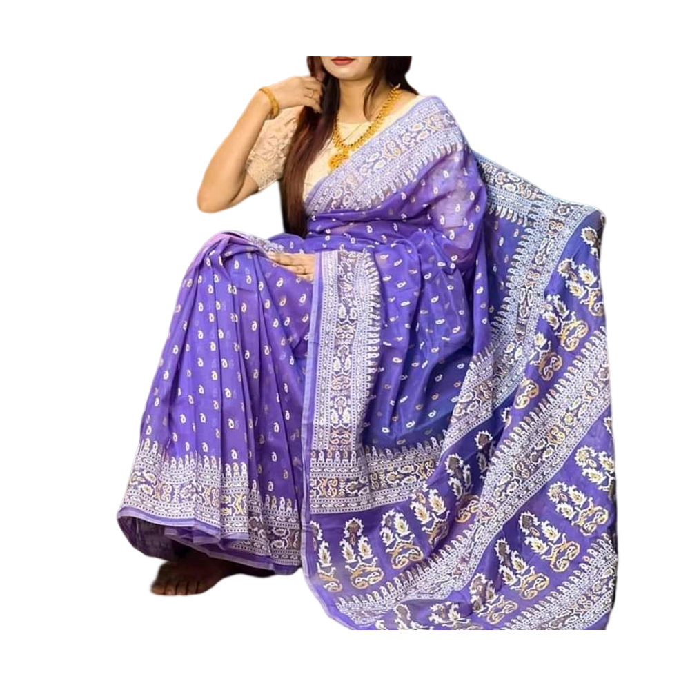 Half Silk Screen Print Saree For Woman - Multicolor