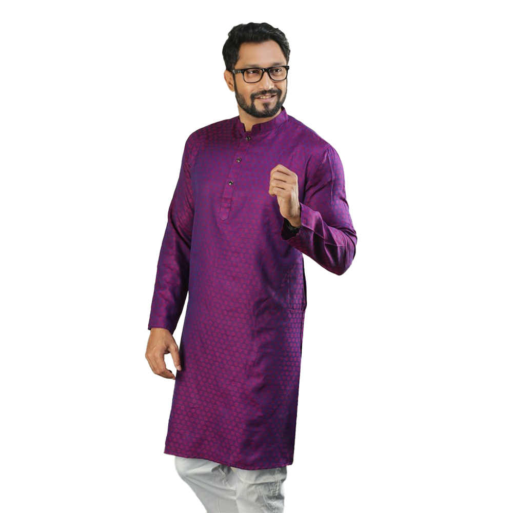 Dhupiyan Cotton Silk Semi Long Panjabi For Men - Purple