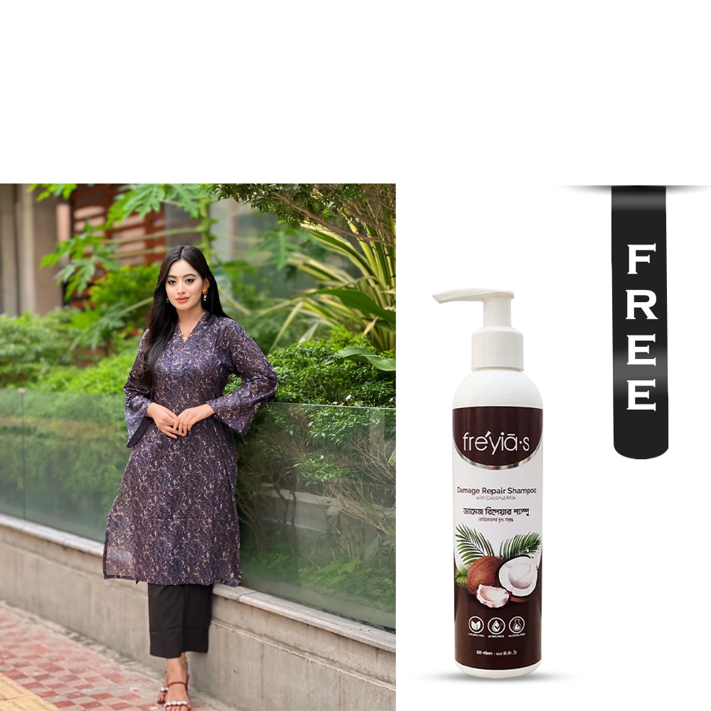 Buy Showstopper Cotton Kurti for Women - 1223 000297 - Blue and Get Freyias Damage Repair Shampoo with Coconut Milk - 220ml Free