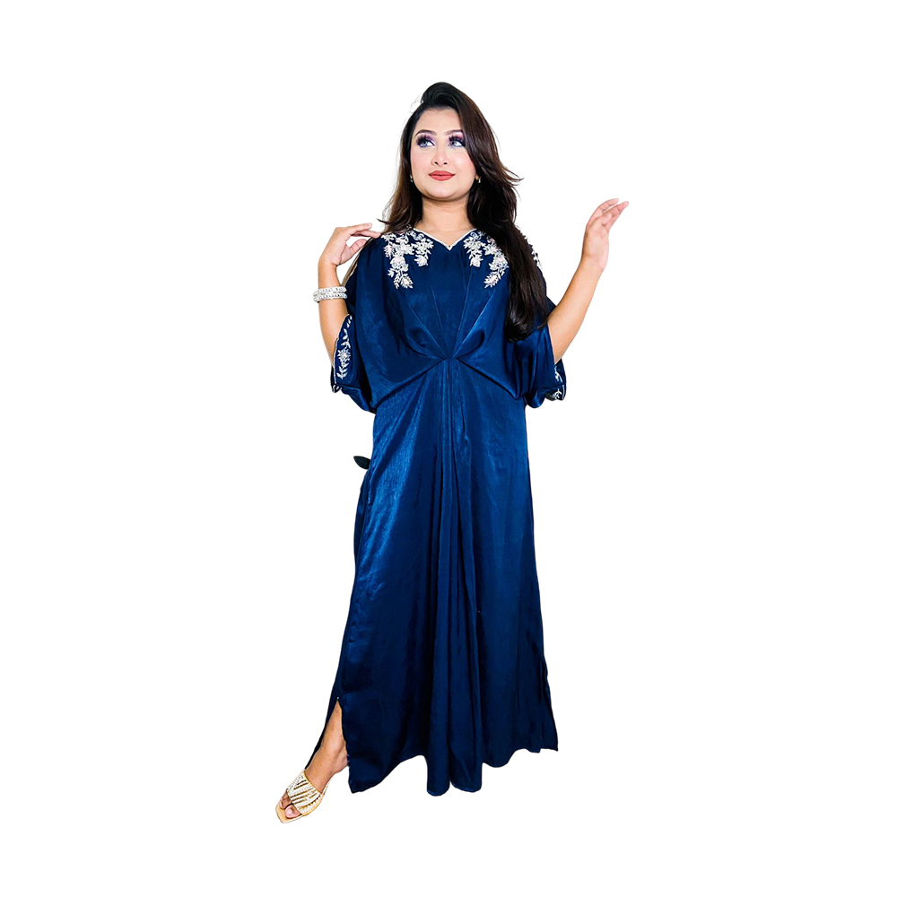 Fanaa Designer Zardozi Work Turkish Silk Kaftan For Women - Attitude Blue