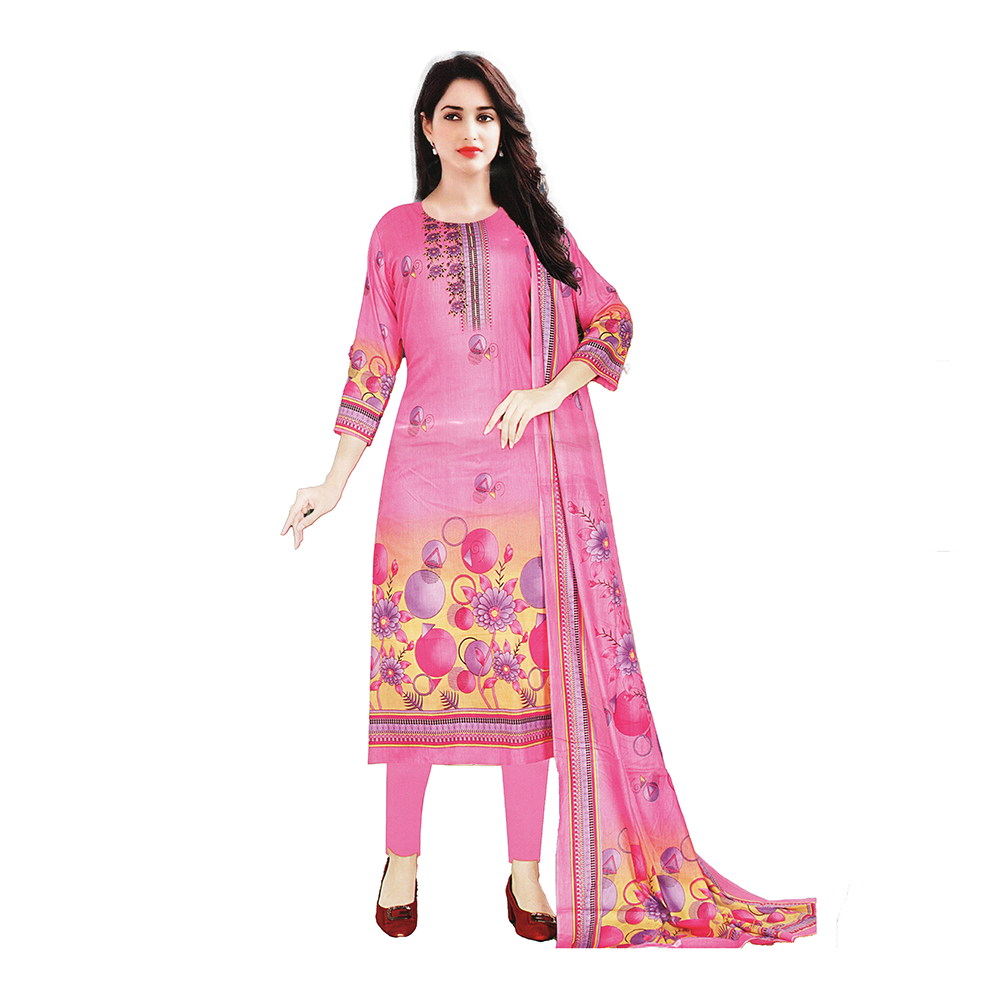 Unstitched Swiss Cotton Screen Printed Salwar Kameez For Women - Rose Pink - 8292.3